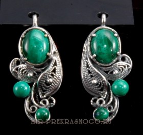 Серьги с малахитом Камелия сНМХ-339