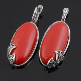 Серьги с прессованным кораллом "Березонька"