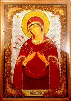 Икона янтарная 23х33см Семистрельная Пресвятая Богородица КЯН-2-217
