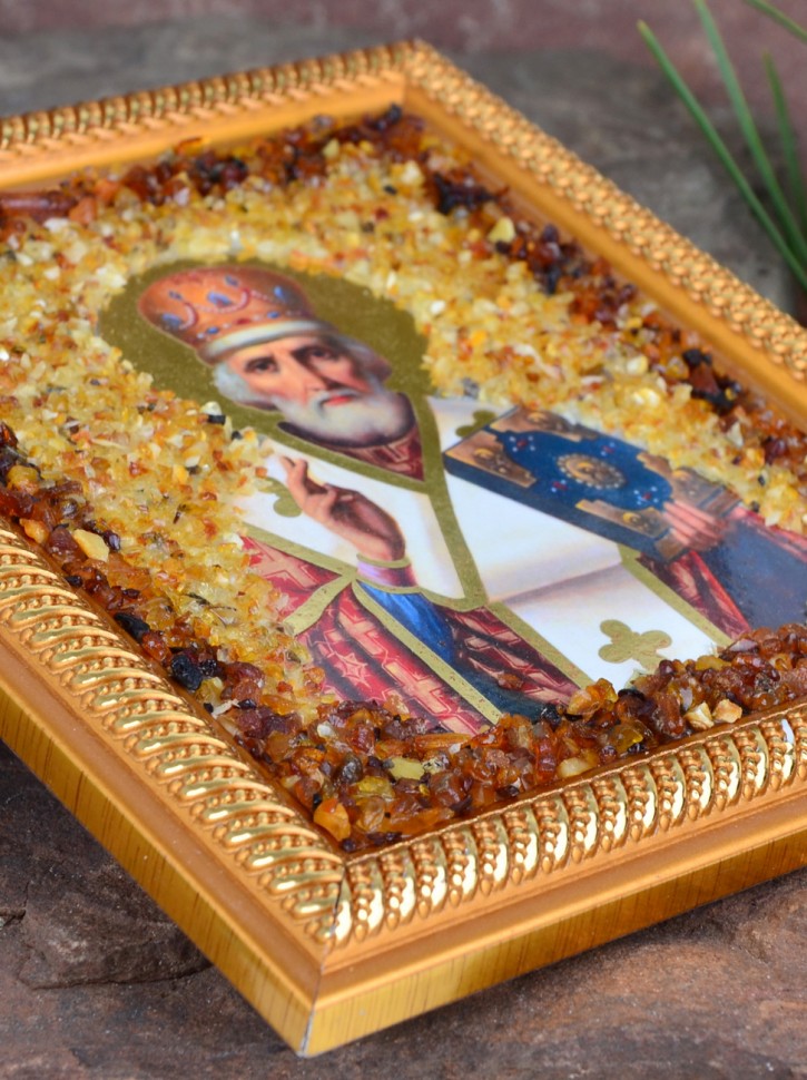 Икона янтарная "Николай Чудотворец" 14*16,5 см