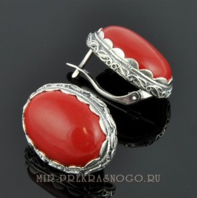 Серьги с кораллом Олимп сПКО-1208