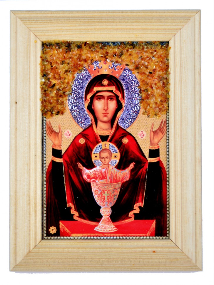 Икона с янтарем "Неупиваемая Чаша" 10,5х14,5 см