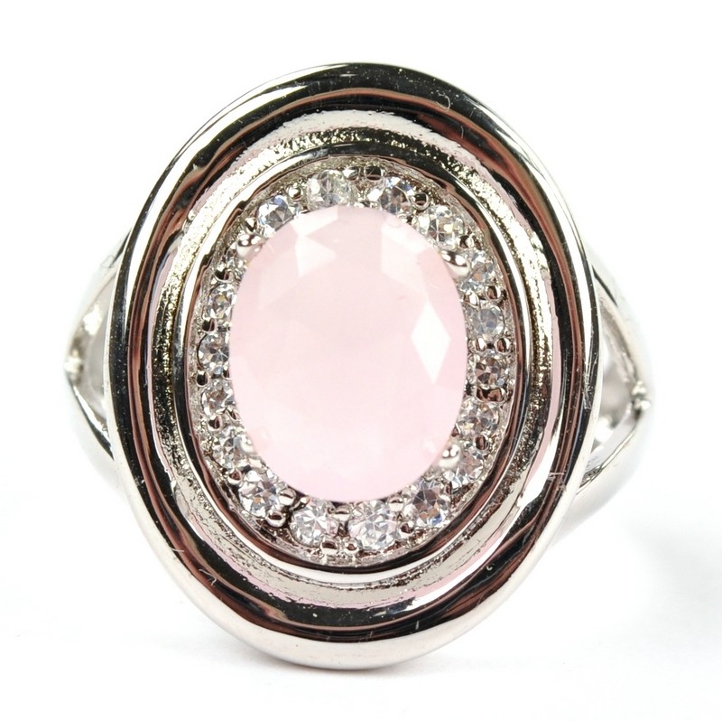 Кольцо с розовым кварцем и фианитами Галатея кНКР-7450-ОТШ