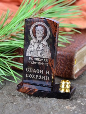 Икона с подсвечником "Св. Николай Чудотворец" на подставке.