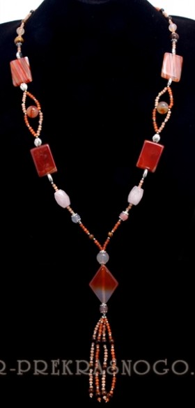 Бусы из сердолика, тигрового глаза и роз. кварца Астория аНСР-НТГ-НКР-035