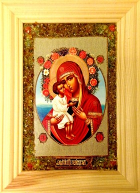 Икона янтарная Богородица Жировицкая иян-2-714