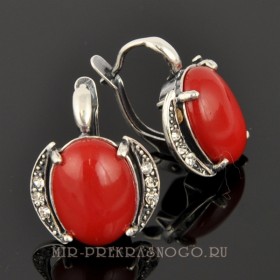 Серьги с кораллом Половинки сПКО-1157