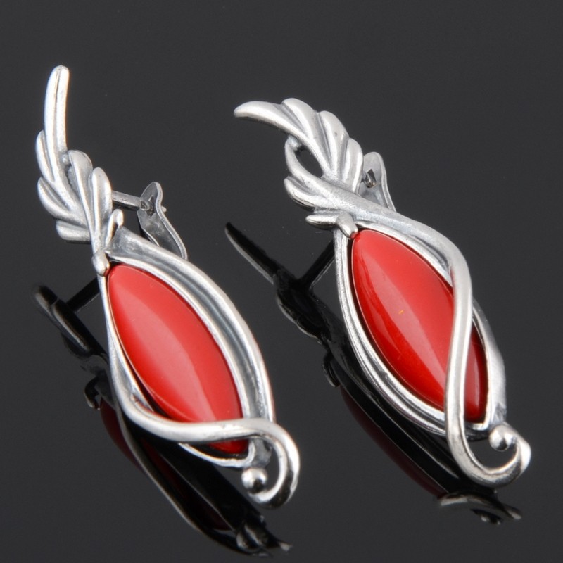 Серьги с прессованным кораллом "Ферзь"