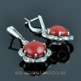 Серьги с кораллом Ромашка сПКО-1277