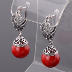 Серьги с прессованным кораллом "Фея"