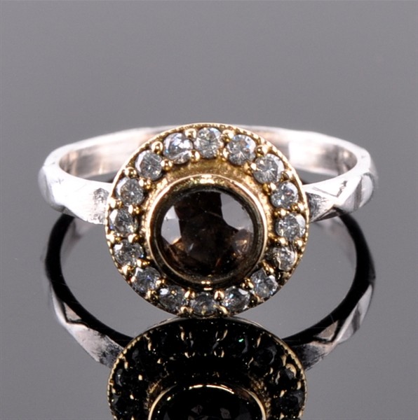 Кольцо серебро с позолотой, раухтопазом и фианитами Париж скНРТ-10322