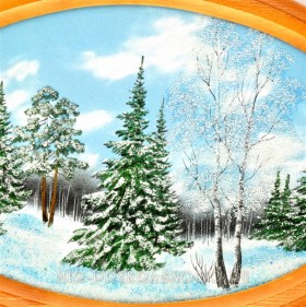 Картина деревянная с каменной крошкой Зимнее Чудо кд-213