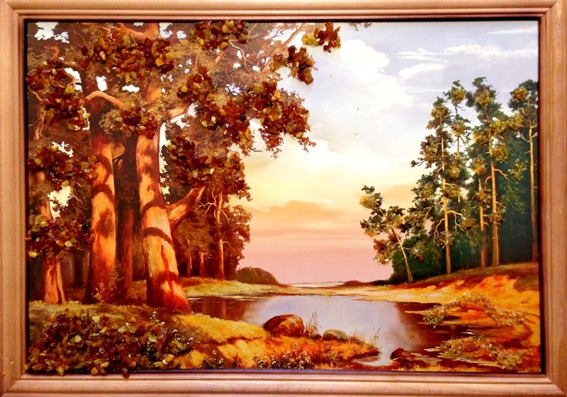 Картина с янтарем Речная Заводь кян-2-319