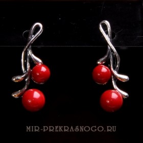 Серьги с кораллом Рябинка сНКО-574
