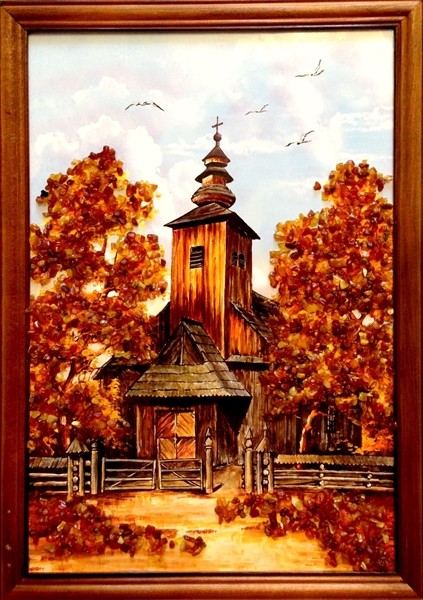 Картина с янтарем Сельская Церковь кян-2-320
