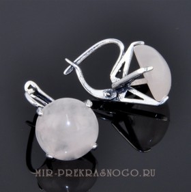 Серьги с розовым кварцем НЛО сНКР-829