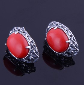Серьги с прессованным кораллом "Иней"