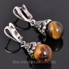 Серьги с тигровым глазом Колокольчик сНТГ-619