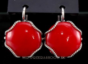 Серьги с кораллом Виньетка сПКО-089