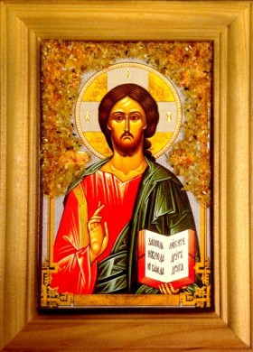 Икона янтарная Иисус Христос ИЯН-5-614
