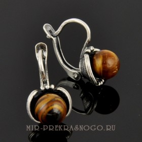 Серьги с тигровым глазом Кувшинка сНТГ-1127