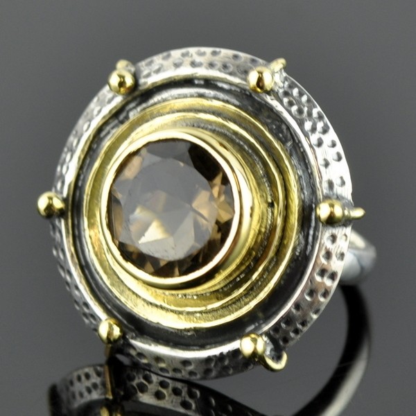Кольцо серебро с позолотой с раухтопазом Немо скНРТ-5504