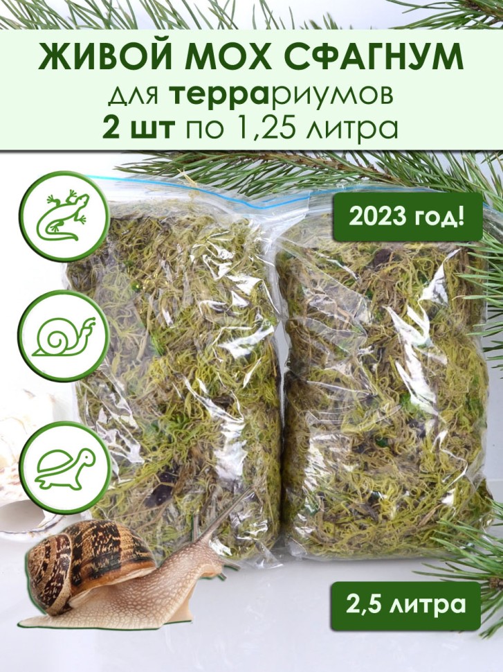 Набор 2 шт: Мох сфагнум для террариумов: 1,25л х 2