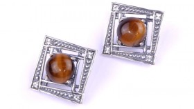 Серьги с тигровым глазом Квадро сНТГ-7922