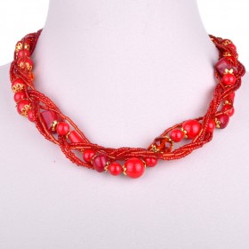 Бусы из коралла, прессованного коралла, хрусталя и бисера "Колосок"