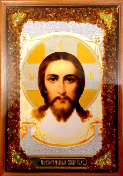Икона янтарная Нерукотворный Образ Иисуса Христа КЯН-2-214