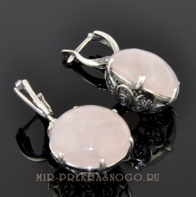 Серьги с розовым кварцем Вулкан сНКР-1029
