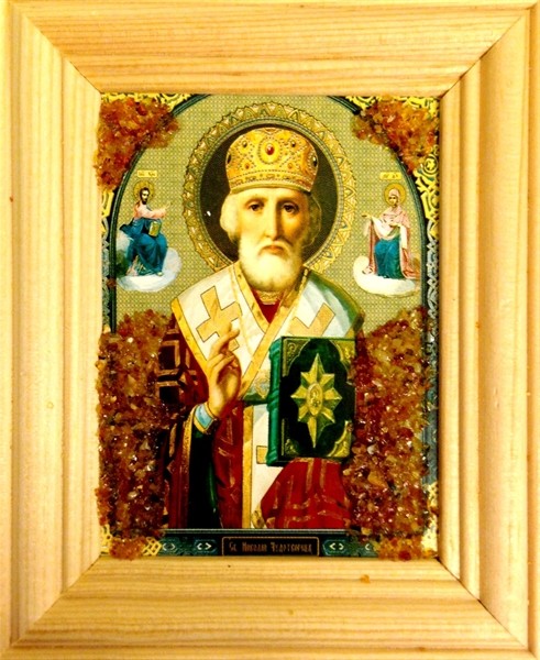 Икона янтарная Николай Чудотворец ИЯН-5-617