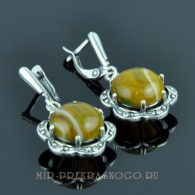 Серьги с агатом Ромашка сНАГ-1278