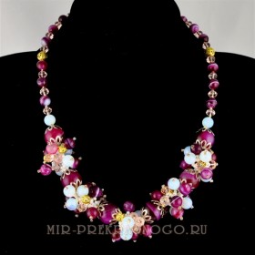Бусы из агата и лунного камня Малина со Сливками аНАГ-НЛК-260