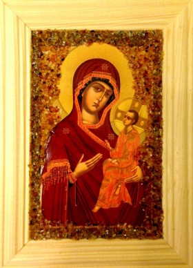 Икона янтарная Образ Казанской Богородицы иян-2-710