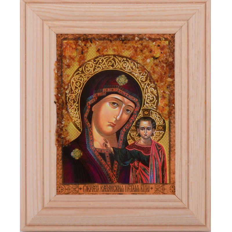 Икона янтарная "Образ Казанской Богородицы"