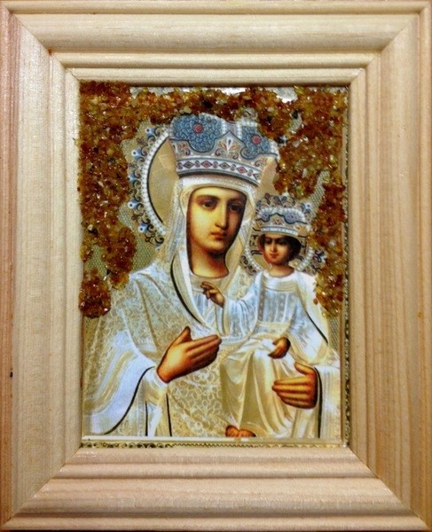 Икона янтарная Озерянская Богородица КЯН-1-307