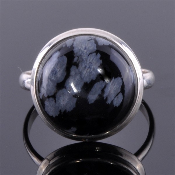 Кольцо серебро с обсидианом снежным Гало скНОБ-9331-КВМ