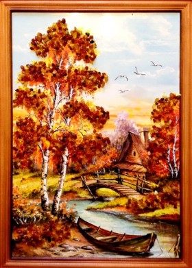Картина с янтарем Деревенская Жизнь кян-2-306
