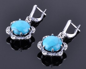 Серьги с прессованной бирюзой и стразами "Ромашка"