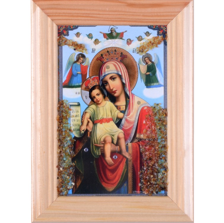 Икона янтарная "Почаевская Богородица"