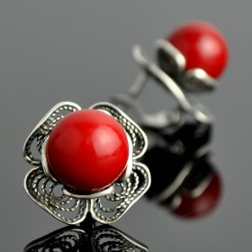 Серьги с прессованным кораллом Мальва сПКО-5601-РДТ