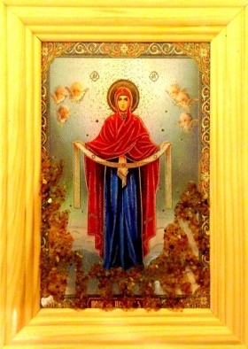 Икона янтарная Покров Пресвятой Богородицы иян-2-702