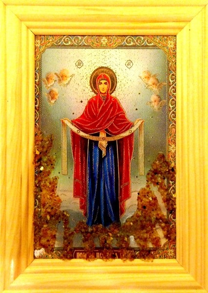 Икона янтарная Покров Пресвятой Богородицы иян-2-702