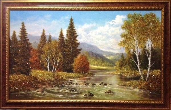 Картина янтарная большая "Речные Пороги"