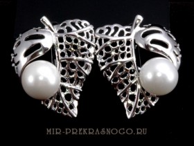 Серьги с иск. жемчугом Листочек сИЖМ-395