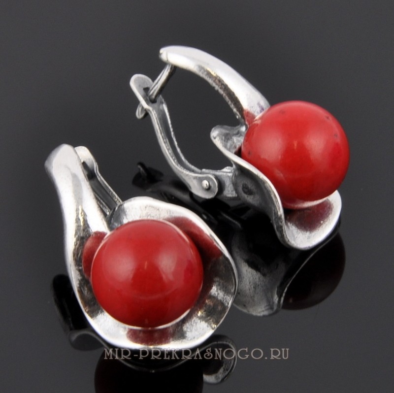 Серьги с прес. кораллом Камея сПКО-1132