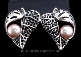 Серьги с жемчугом Листочек сНЖМ-340